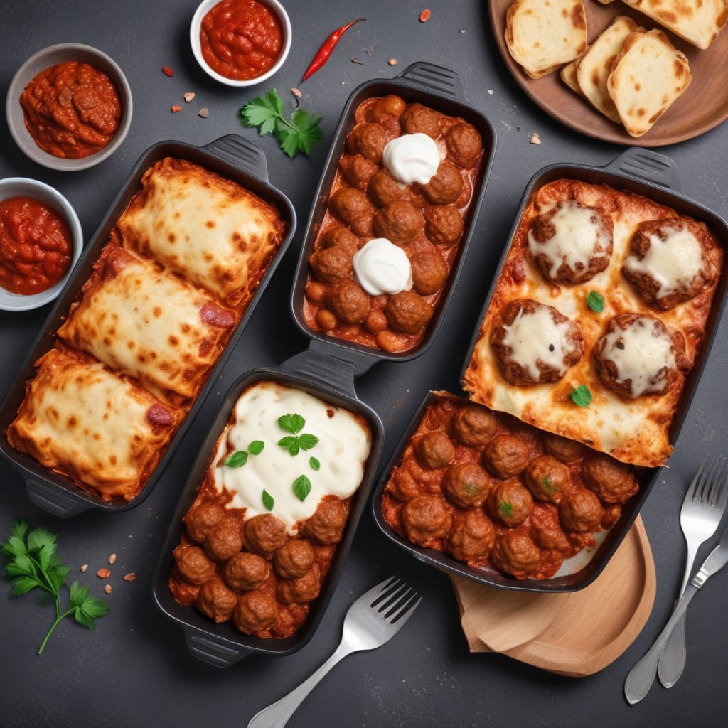 image with high protein beef recipes for meatballs, classic beef chilli and lasagna